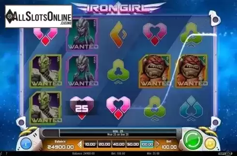 Win screen. Iron Girl from Play'n Go