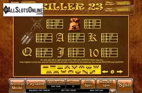 Paytable . Killer 23 from Aiwin Games