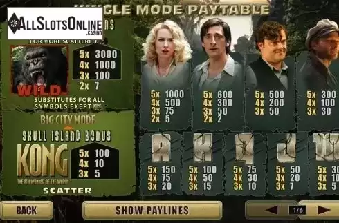 Paytable. Kong from Playtech