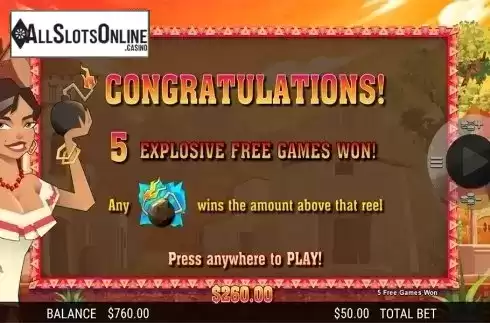 Free spins intro screen. La Bomba from Side City