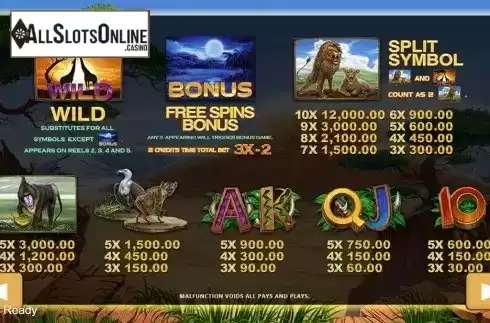 Paytable . Lion King from PlayStar