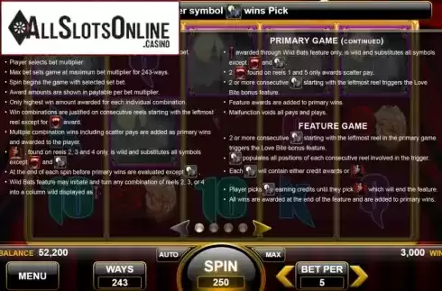 Features. Love Bite from Spin Games
