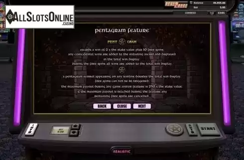 Paytable 3. Pentagram from Realistic