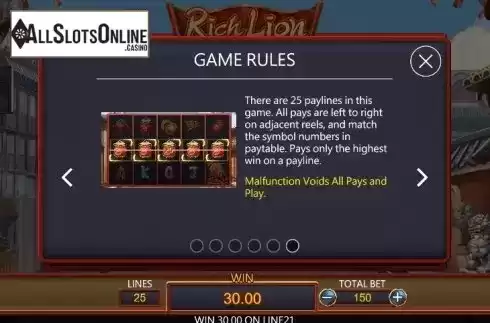 Game rules. Rich Lion from Dragoon Soft