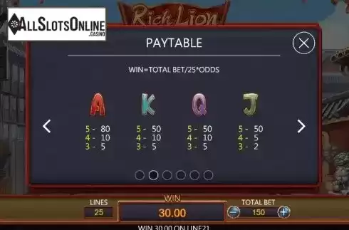 Paytable 2. Rich Lion from Dragoon Soft
