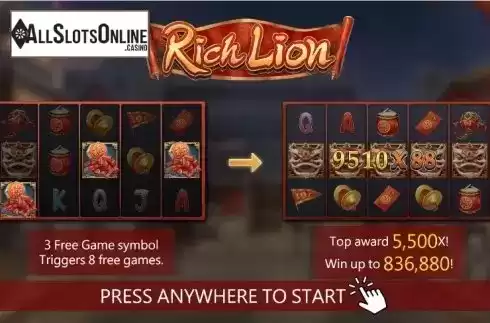 Start screen 1. Rich Lion from Dragoon Soft