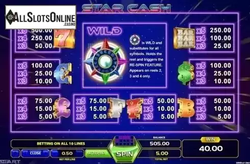 Paytable 1. Star Cash from GameArt
