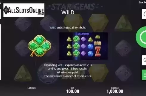 Paytable 1. Star Gems (Booongo) from Booongo