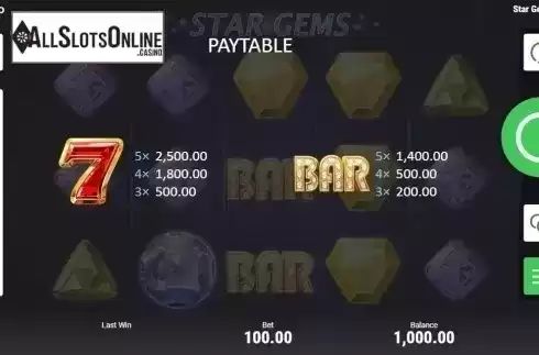 Paytable 2. Star Gems (Booongo) from Booongo