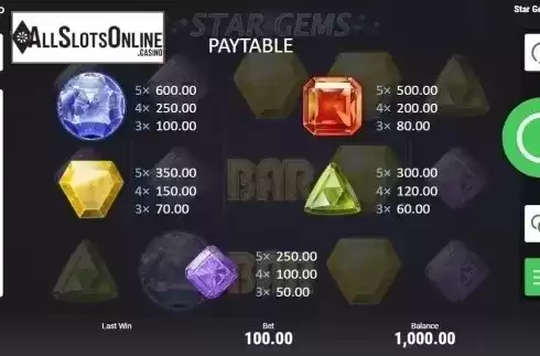 Paytable 3. Star Gems (Booongo) from Booongo