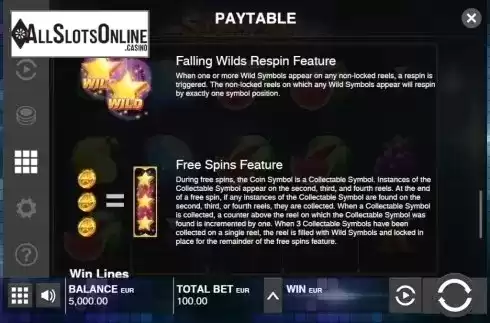 Paytable 4. Star Fall from Push Gaming