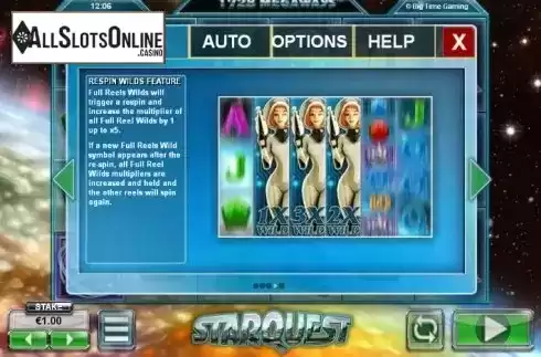 Paytable 4. StarQuest from Big Time Gaming