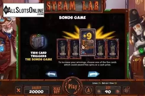 Paytable 2. Steam lab from X Card