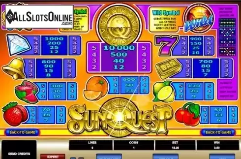 Paytable 1. Sun Quest from Microgaming