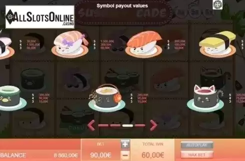 Paytable. Sushicade from Gamatron
