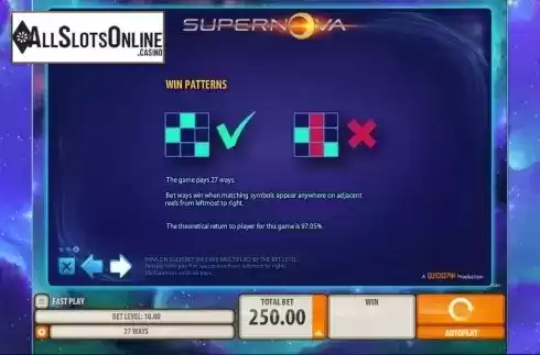Paytable 3. Supernova from Quickspin