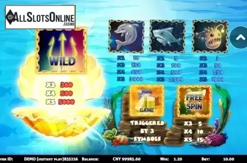 Paytable. Sea World from Triple Profits Games