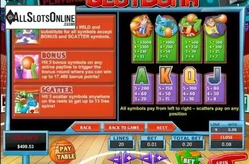 Paytable 1. Slot Dunk from Pragmatic Play