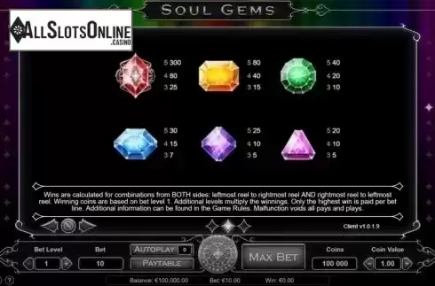 Paytable 2. Soul Gems from Gameway