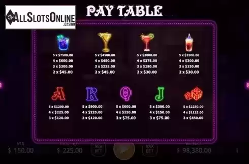 Paytable. Speakeasy from KA Gaming