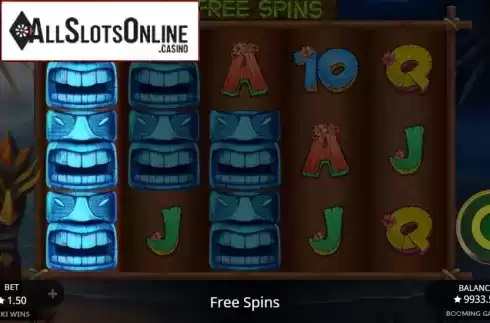 Free Spins screen. Tiki Wins from Booming Games