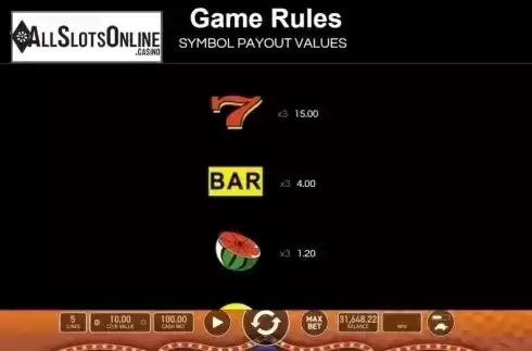 Game Rules. Vegas Hot from Wazdan