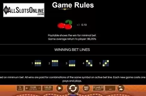 Game Rules. Vegas Hot from Wazdan