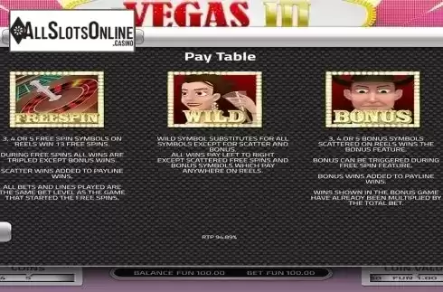 Paytable 2. Vegas III from Concept Gaming