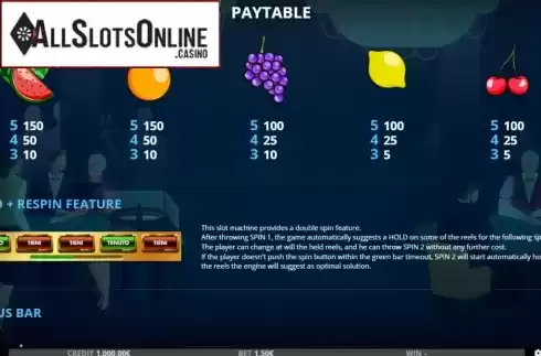 Paytable screen 2. Video Bar from Capecod Gaming
