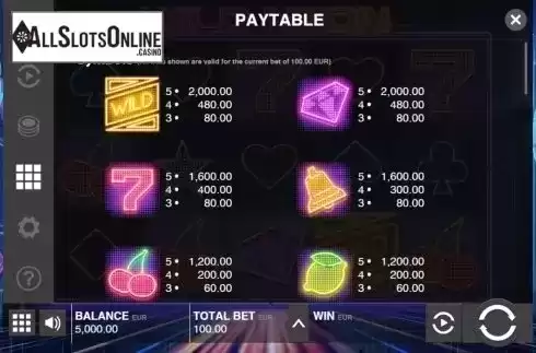 Paytable 1. Wild Neon from Push Gaming