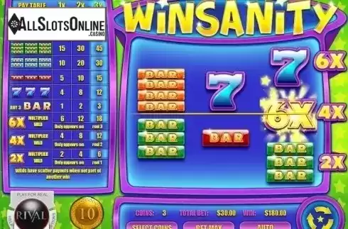 Win Screen (Multiplier). Winsanity from Rival Gaming