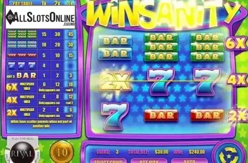Win Screen 3 (Multiplier). Winsanity from Rival Gaming