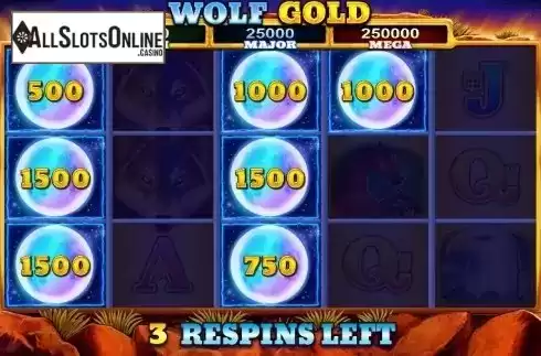 Respin screen. Wolf Gold from Pragmatic Play
