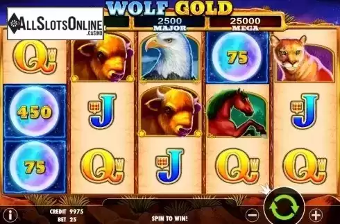 Reels screen. Wolf Gold from Pragmatic Play