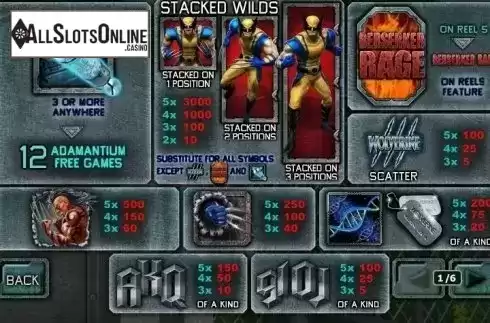 Paytable. Wolverine from Playtech