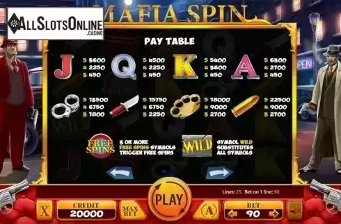 Paytable . Mafia Spin from X Card