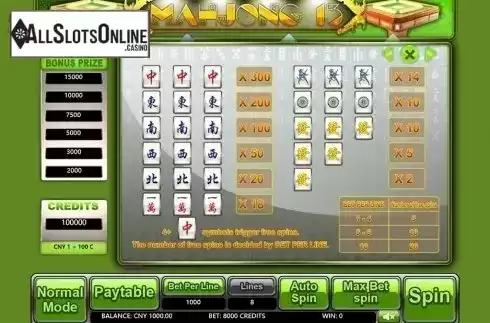 Paytable . Mahjong 13 from Aiwin Games