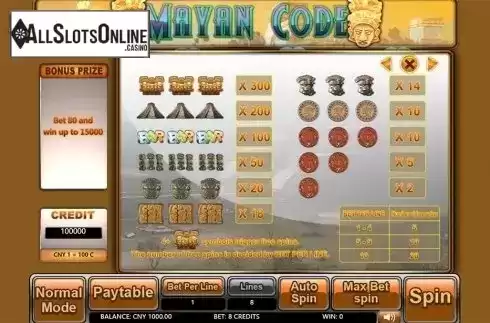 Paytable . Mayan Code from Aiwin Games