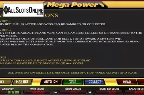 Paytable 1. Mega Power from AlteaGaming