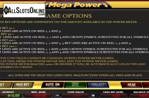 Paytable 2. Mega Power from AlteaGaming