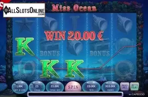 Win screen. Miss Ocean from Capecod Gaming