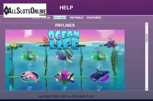 Paytable screen 2. Ocean Life from Arrows Edge