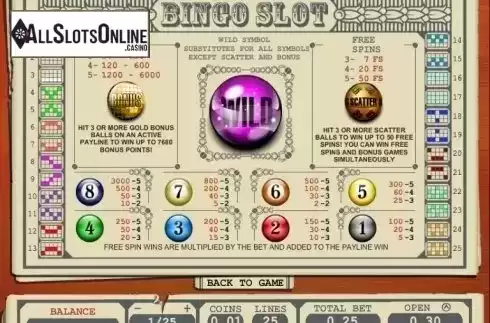 Paytable . Bingo Slot (Pragmatic Play) from Pragmatic Play
