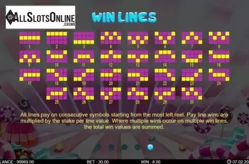 Win lines screen . Candy Rash from 7mojos