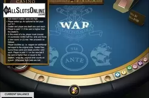 Rules screen. Casino War (Pragmatic Play) from Pragmatic Play
