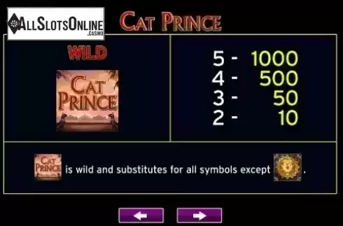 Paytable 1. Cat Prince from High 5 Games