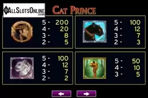 Paytable 2. Cat Prince from High 5 Games