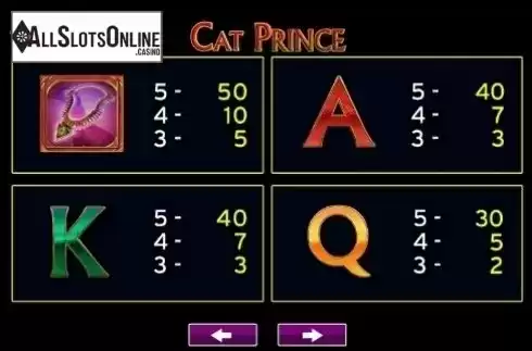 Paytable 3. Cat Prince from High 5 Games