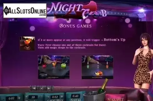 Bonus Game Description screen. Club Night from Playtech