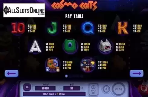 Paytable . Cosmo Cats from X Line